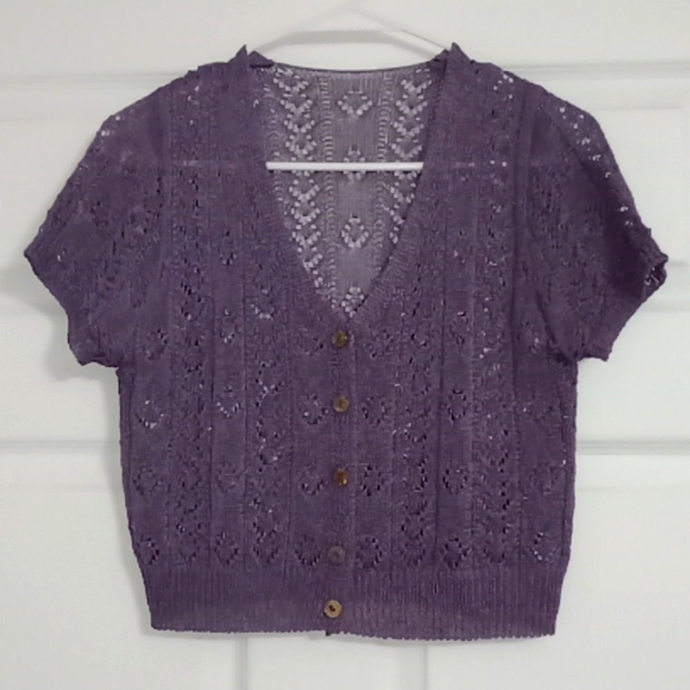 #.Handmade Knitted Women's Jacket with buttons. Size: Small PTP:18 Length: 17